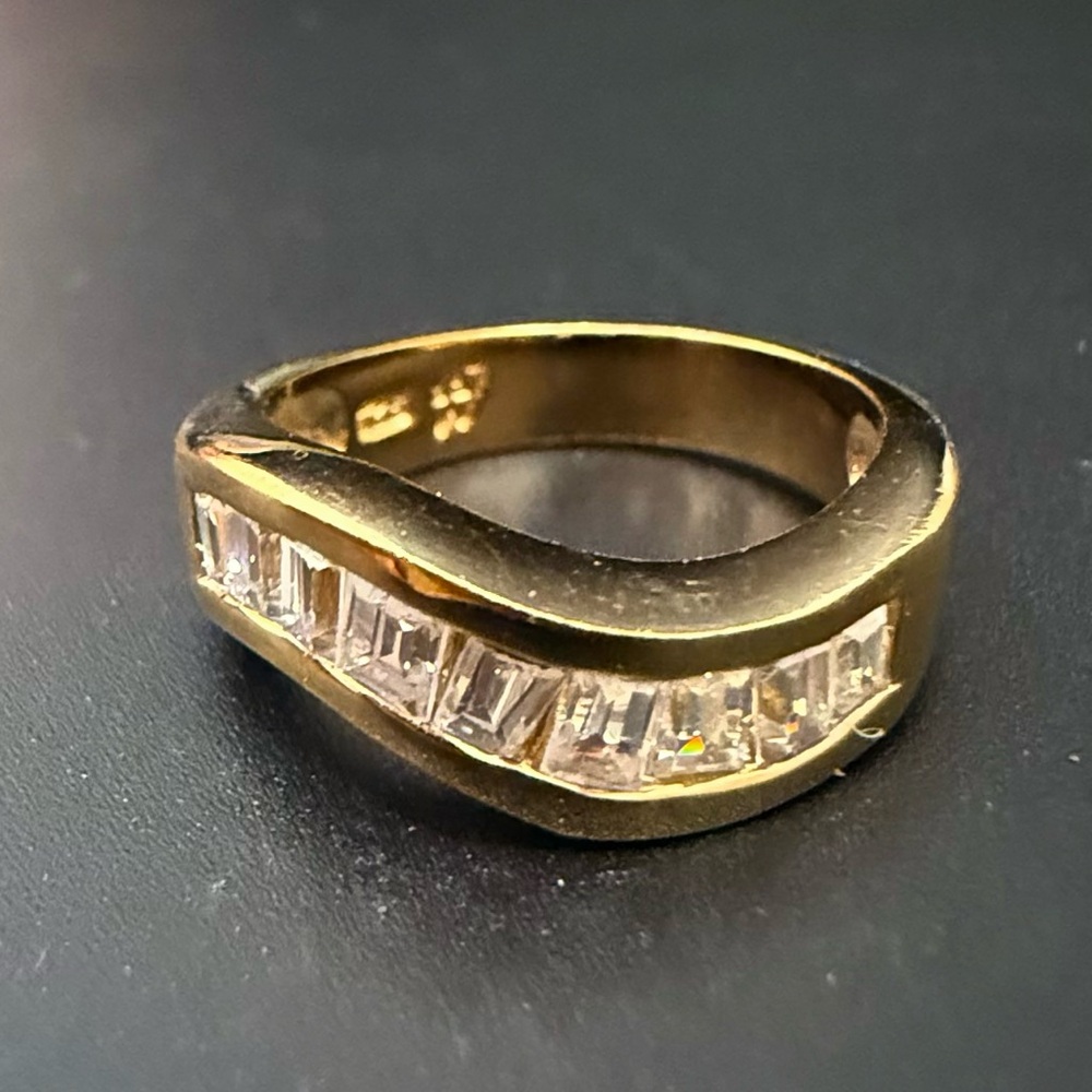 Vintage RF Peak 925 Gold Over Sterling Silver Baguette CZ Curvy Band Ring Siz 8